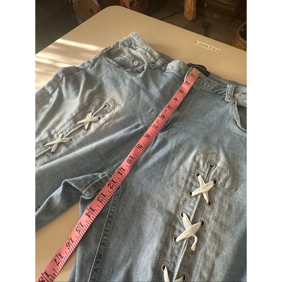 Ashley Stewart Women's Light Blue Lace Up Flare Wide Leg Denim Jeans Size 16 - Picture 8 of 9